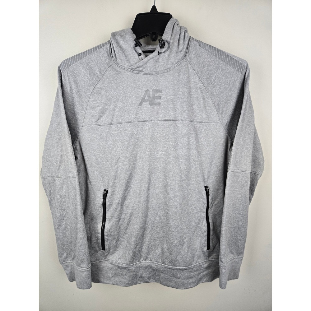 American Eagle Mens Gray Activewear Hoodie Sweatshirt Zip Pockets Small AE Logo - Picture 1 of 13